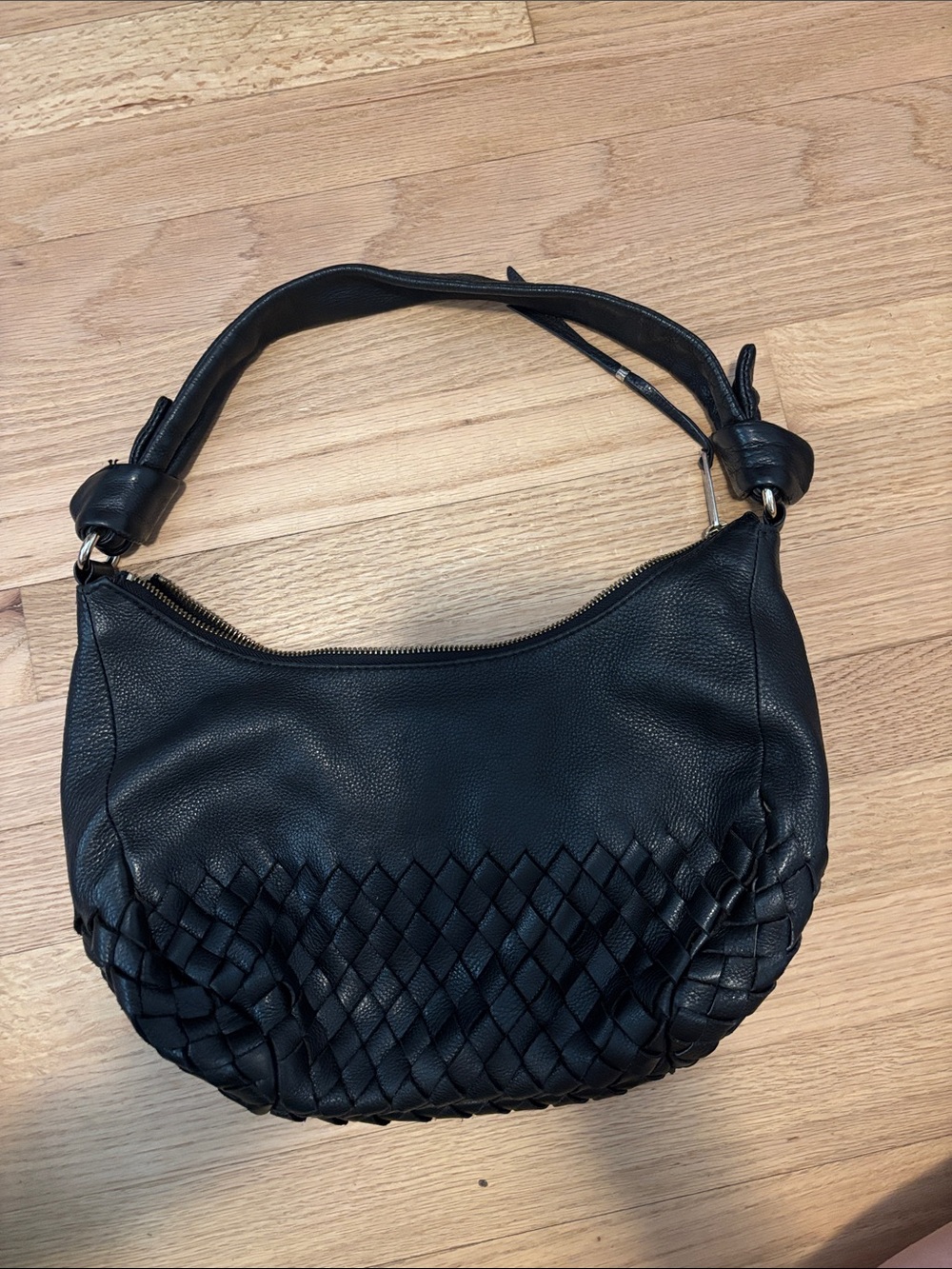 Elliott Lucas Black Woven Leather Shoulder Bag